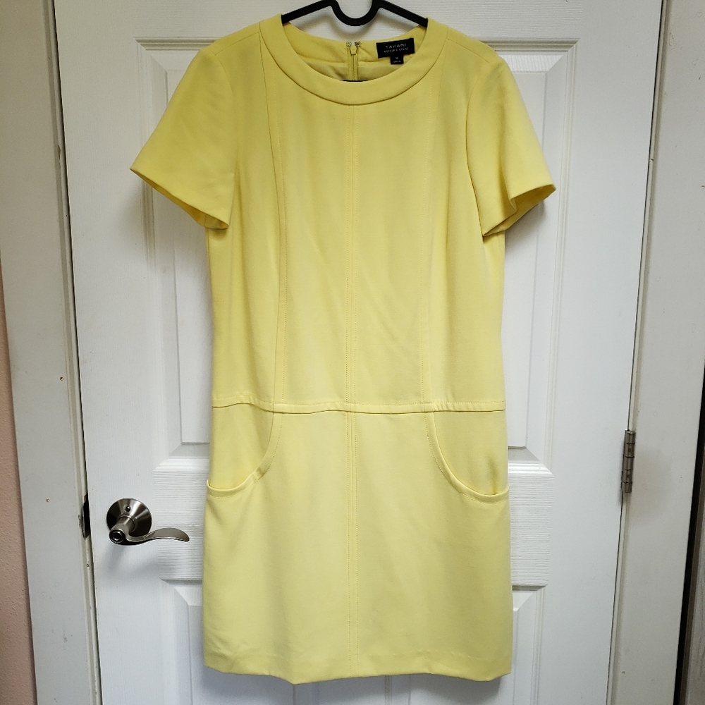 Tahari Arthur S Levine Yellow Short Sleeve Shift Dress
